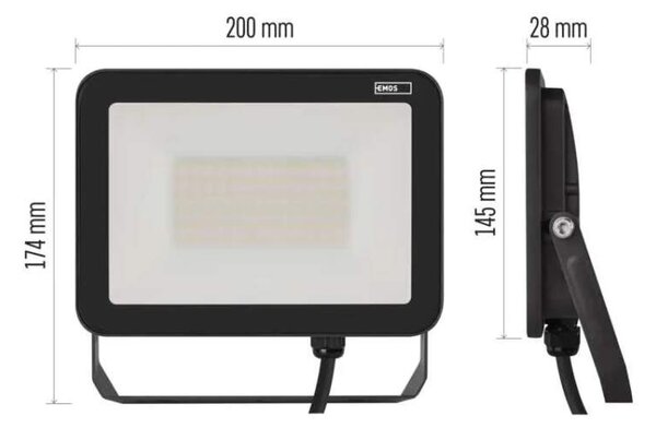 Emos ZS2642 INOVO - LED venkovní reflektor v antracitové barvě, 50W, 5500lm, 4000K, IP65 (Moderní venkovní reflektor v tmavé šedé barvě)