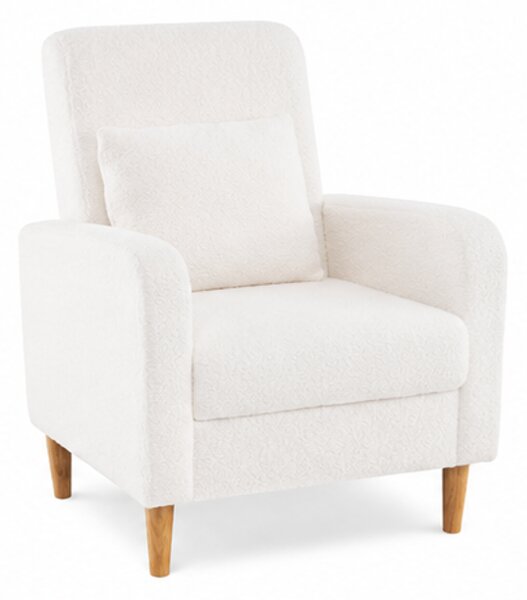 Relaxační křeslo, ušák, dřevo/teddy fleece, 95x76x70 cm, dřevo světlé/krémová, Dekorino DOREK