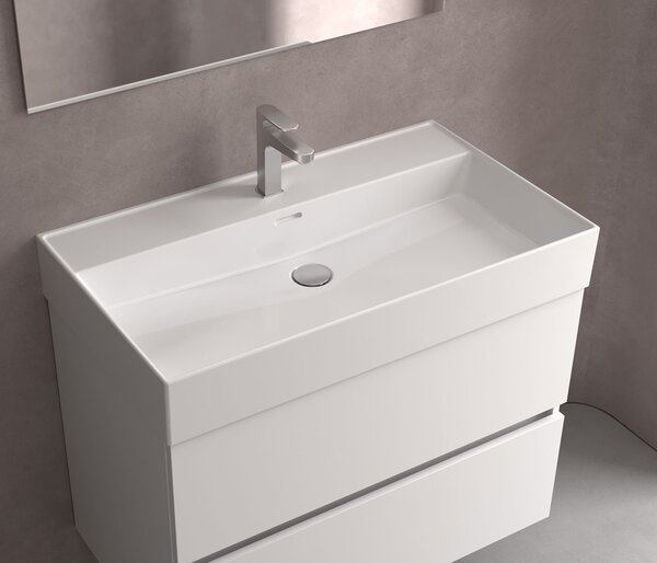 Bocchi Dura - Umyvadlo 600x470 mm, s přepadem, s otvorem pro baterii, bílá lesklá