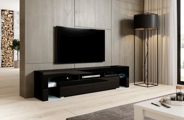 TV stolek Toro 200 cm, černá matná / černá lesk
