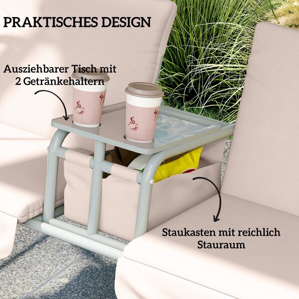 Outsunny Hollywoodský houpací lavice s držákem na nápoje a boční kapsou, 2-místná zahradní houpačka se slunečníkem, houpací lavice s nosností až 180 k
