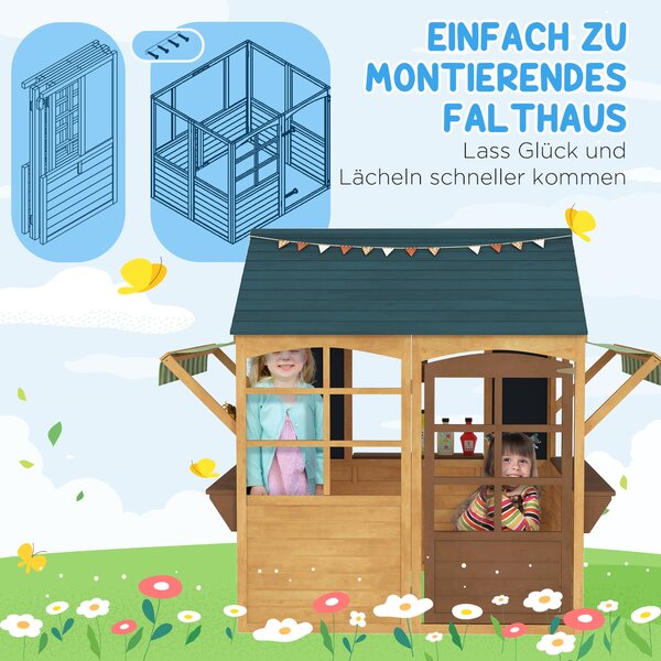 AIYAPLAY Dřevěný Skládací Dětský Domeček na Hraní do Zahrady s Okny, Dveřmi, Parapetem a Ochrannými Štíty proti Dešti pro Děti ve Věku 3-8 Let | Aosom