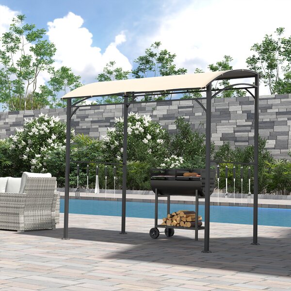 Grilovací pavilon Outsunny 215 x 150 x 220 cm, voděodolný zahradní pavilon s klenutou střechou, zahradní altánek s háčky, grilovací pavilon, zahradní