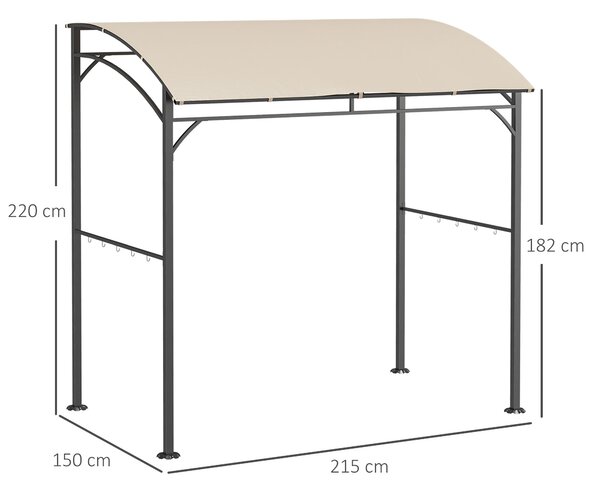 Grilovací pavilon Outsunny 215 x 150 x 220 cm, voděodolný zahradní pavilon s klenutou střechou, zahradní altánek s háčky, grilovací pavilon, zahradní