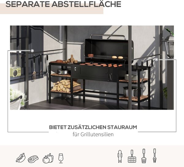 Grilovací pavilon Outsunny 215 x 150 x 220 cm, voděodolný zahradní pavilon s klenutou střechou, zahradní altánek s háčky, grilovací pavilon, zahradní