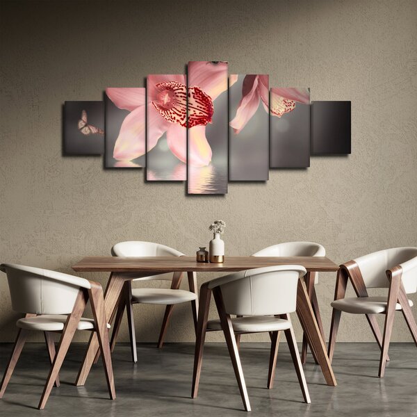 Obraz - Květy a motýl (210x100 cm)