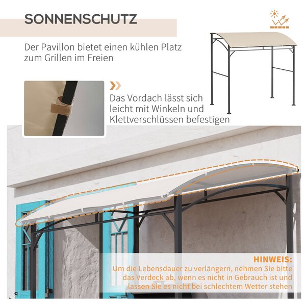 Grilovací pavilon Outsunny 215 x 150 x 220 cm, voděodolný zahradní pavilon s klenutou střechou, zahradní altánek s háčky, grilovací pavilon, zahradní