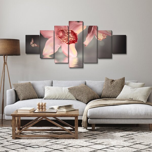 Obraz - Květy a motýl (210x100 cm)