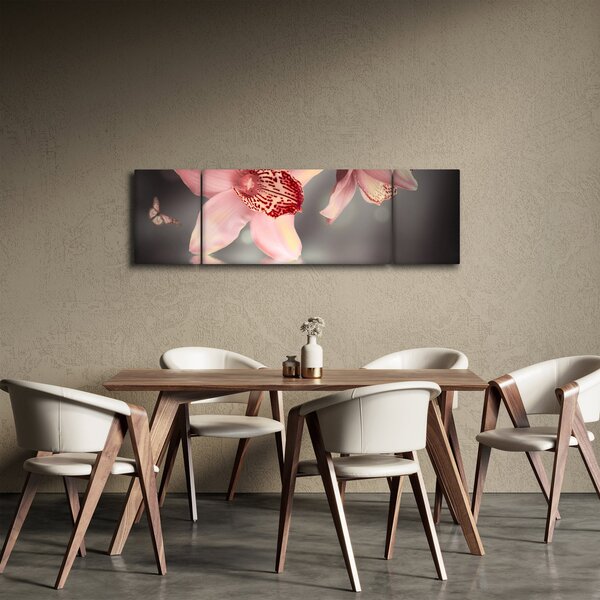 Obraz - Květy a motýl (170x50 cm)