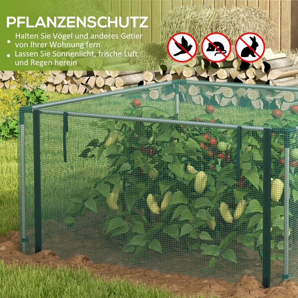 Outsunny Zahradní síť 1,25 x 1,25 m, Stan na ochranu rostlin se zipem, Ochranná síť proti hmyzu, Zelená síť na zeleninu odolná vůči větru, Ochranná sí