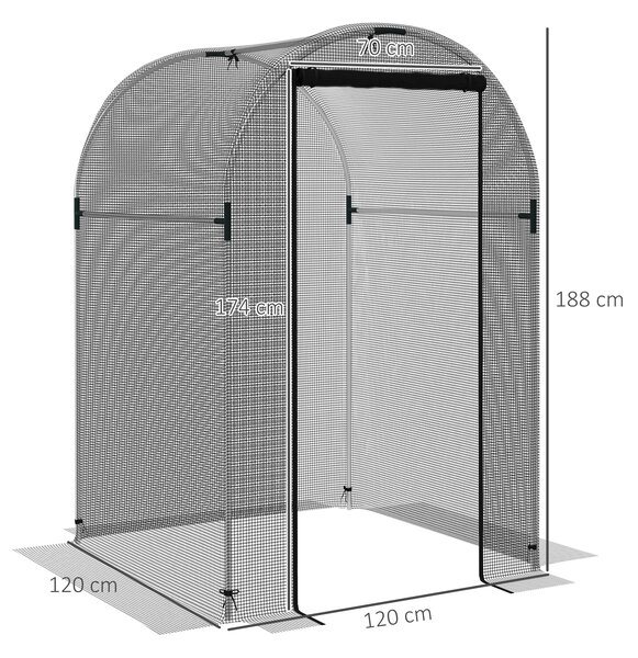 Outsunny Ochranná síť proti hmyzu 1,2 x 1,2 m s dveřmi, stan na ochranu rostlin, síť proti škůdcům se železnou konstrukcí, pro zahradu, balkon, HDPE