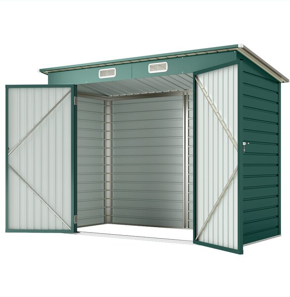 Outsunny Kovový Kůlna na Nářadí 4,1 m² 249x121x183cm S Pultovou Střechou Uzamykatelné Dvoukřídlé Dveře Okno Zahradní Dům Venku Zahradní Kůlna Kabinet