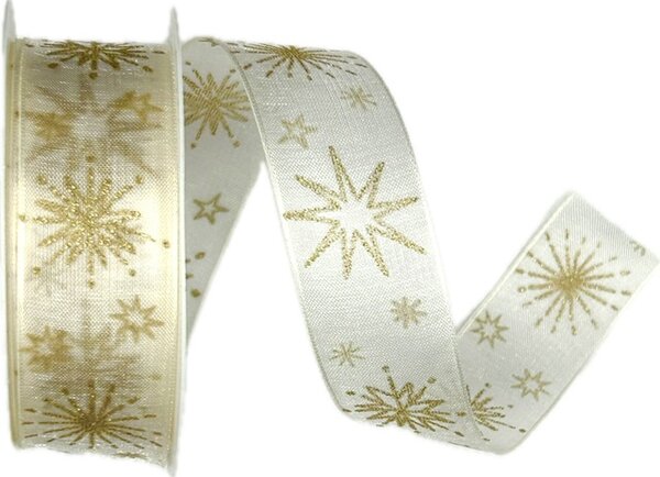 Stuha vánoční STARLIGHT SNOW WHITE bílá 25mm x 2m (14,-Kč/m)