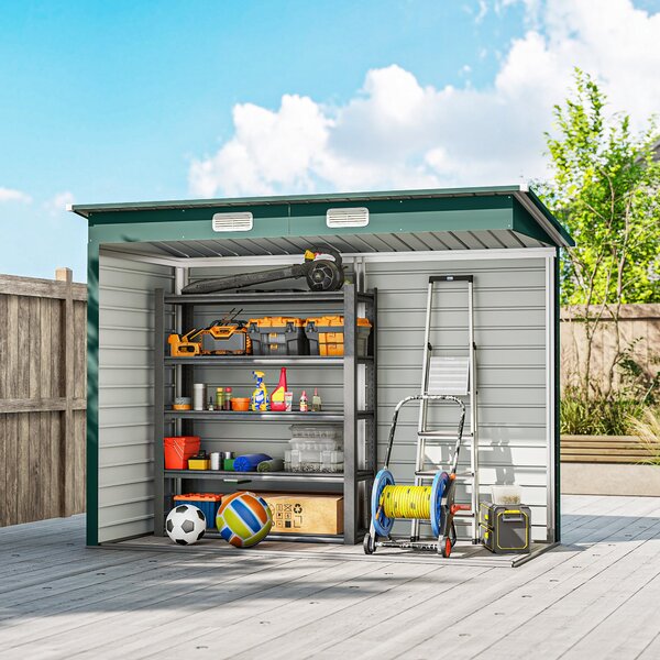 Outsunny Kovový Kůlna na Nářadí 4,1 m² 249x121x183cm S Pultovou Střechou Uzamykatelné Dvoukřídlé Dveře Okno Zahradní Dům Venku Zahradní Kůlna Kabinet