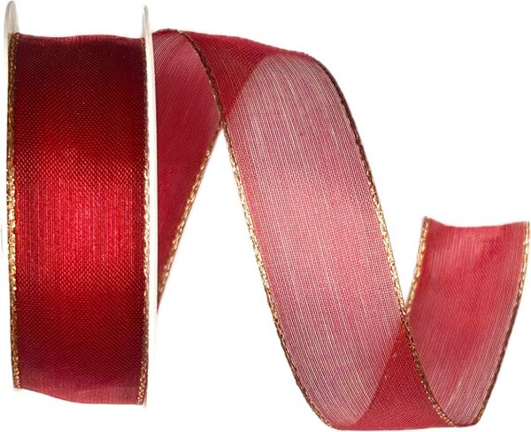 Stuha organzová ORGANDY BASIC RED GOLD sytě červená 25mm x 3m (8,- Kč/m)