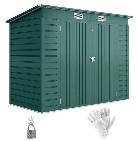 Outsunny Kovový Kůlna na Nářadí 4,1 m² 249x121x183cm S Pultovou Střechou Uzamykatelné Dvoukřídlé Dveře Okno Zahradní Dům Venku Zahradní Kůlna Kabinet