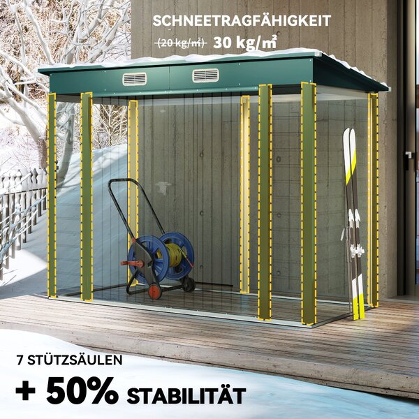 Outsunny Kovový Kůlna na Nářadí 4,1 m² 249x121x183cm S Pultovou Střechou Uzamykatelné Dvoukřídlé Dveře Okno Zahradní Dům Venku Zahradní Kůlna Kabinet