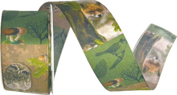 Stuha taftová FOREST WILDLIFE zelená 40mm x 2m (14,-Kč/m)