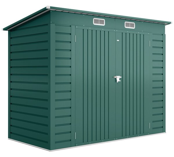 Outsunny Kovový Kůlna na Nářadí 4,1 m² 249x121x183cm S Pultovou Střechou Uzamykatelné Dvoukřídlé Dveře Okno Zahradní Dům Venku Zahradní Kůlna Kabinet