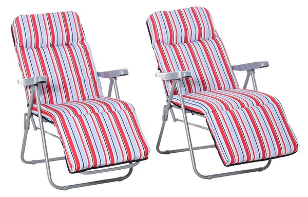 Outsunny 2-dílná sada relaxačních křesel s polstrováním, skládací lehátko, 5 poloh nastavitelný opěradlo, zahradní lehátko, zahradní nábytek, ocel, po