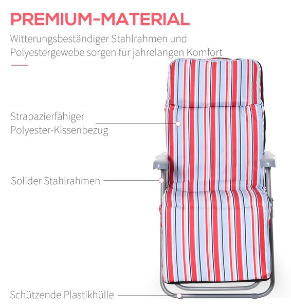 Outsunny 2-dílná sada relaxačních křesel s polstrováním, skládací lehátko, 5 poloh nastavitelný opěradlo, zahradní lehátko, zahradní nábytek, ocel, po