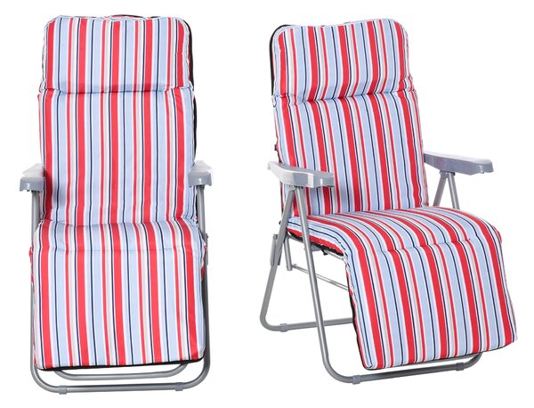 Outsunny 2-dílná sada relaxačních křesel s polstrováním, skládací lehátko, 5 poloh nastavitelný opěradlo, zahradní lehátko, zahradní nábytek, ocel, po