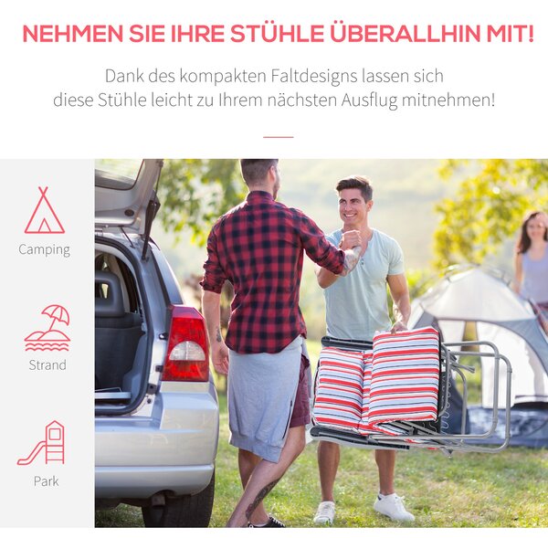 Outsunny 2-dílná sada relaxačních křesel s polstrováním, skládací lehátko, 5 poloh nastavitelný opěradlo, zahradní lehátko, zahradní nábytek, ocel, po