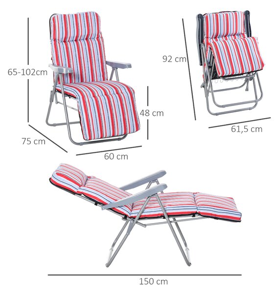 Outsunny 2-dílná sada relaxačních křesel s polstrováním, skládací lehátko, 5 poloh nastavitelný opěradlo, zahradní lehátko, zahradní nábytek, ocel, po