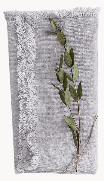 Sada ručně vyrobených lněných ubrousků s třásněmi Light Grey, 2 díly