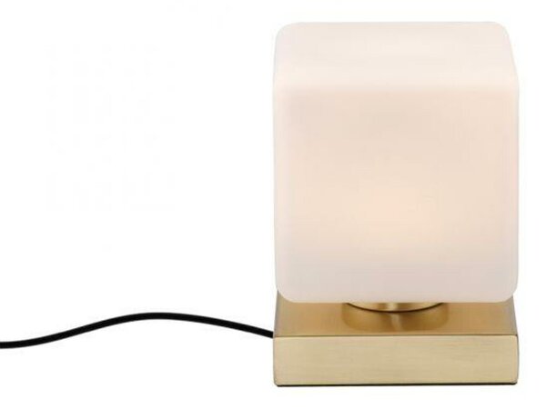 PAUL NEUHAUS LED stolní lampa mosaz, tvar kostky, dotykový stmívač, nadčasový design 3000K