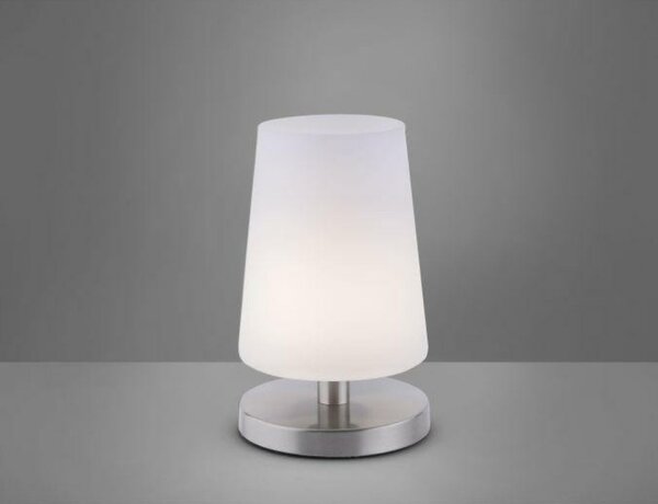 PAUL NEUHAUS LED stolní lampa s ocelovou základnou s decentním bílým podlouhlým stínítkem na lampu 3000K PN 4146-55