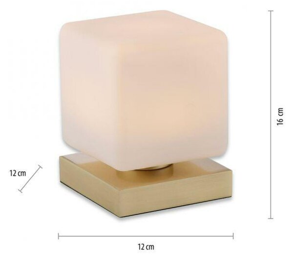 PAUL NEUHAUS LED stolní lampa mosaz, tvar kostky, dotykový stmívač, nadčasový design 3000K