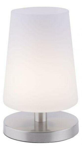 PAUL NEUHAUS LED stolní lampa s ocelovou základnou s decentním bílým podlouhlým stínítkem na lampu 3000K PN 4146-55