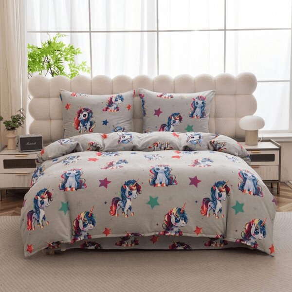 Mikroplyšové povlečení CUTE UNICORN šedé Rozměr povlečení: 70 x 80 cm | 140 x 200 cm