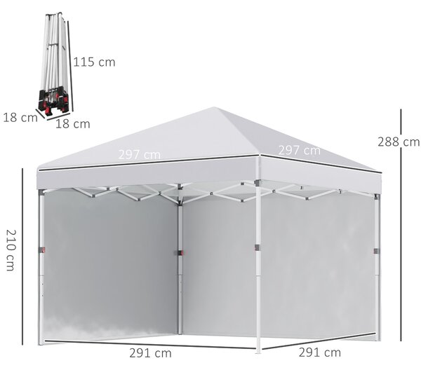 Pavilón Outsunny přibližně 3x3m, voděodolný stabilní zimní pop-up skládací pavilón se 2 bočními stěnami, UV 30+ ochrana, skládací párty stan zahradní