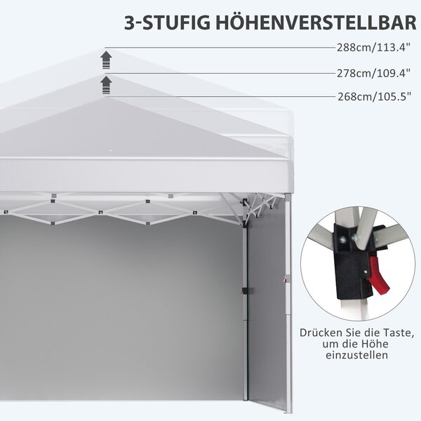 Pavilón Outsunny přibližně 3x3m, voděodolný stabilní zimní pop-up skládací pavilón se 2 bočními stěnami, UV 30+ ochrana, skládací párty stan zahradní