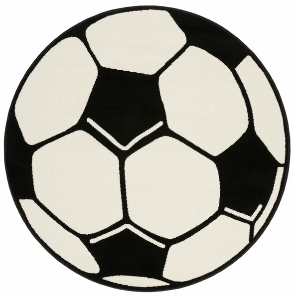 Hanse Home, Dětský kusový koberec Prime Pile Fussball 100015, 100x100 (průměr) kruh, černobílá, dětský pokoj