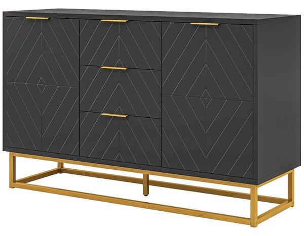 HOMCOM Moderní komoda s 3 šuplíky, 2 dvířky a nastavitelnou policí pro jídelnu a kuchyni, odolná proti převrhnutí, 120x40x76 cm, černá | Aosom