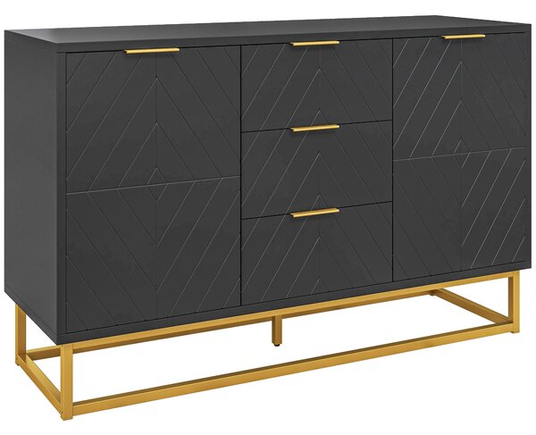 HOMCOM Moderní komoda s 3 šuplíky, 2 dvířky a nastavitelnou policí pro jídelnu a kuchyni, odolná proti převrhnutí, 120x40x76 cm, černá | Aosom