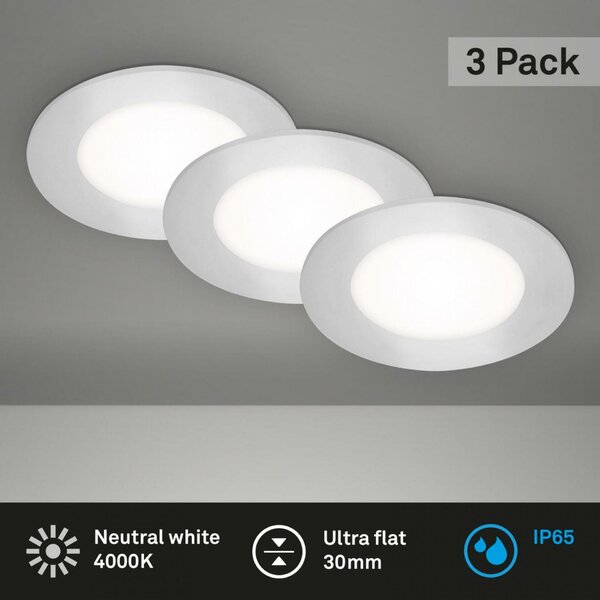 BRILONER LED vestavná svítidla 3ks sada, pr.8,6 cm, 3x LED, 3 W, 350 lm, matný chrom IP65 BRI 7057-434