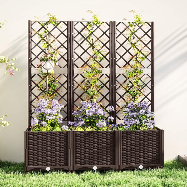 Outsunny PP Zahradní Květináč s Trellis Velký Exteriérový Květináč s Odkapávacími Otvory a Zásobníky Vody pro Popínavé Rostliny Podpora pro Zahradu, T