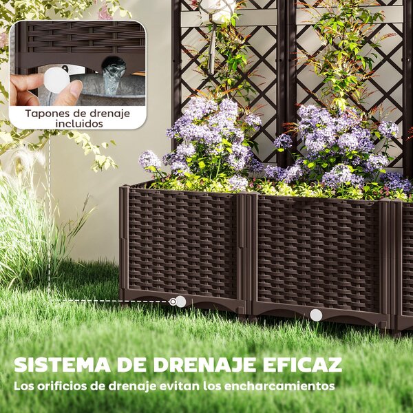 Outsunny PP Zahradní Květináč s Trellis Velký Exteriérový Květináč s Odkapávacími Otvory a Zásobníky Vody pro Popínavé Rostliny Podpora pro Zahradu, T