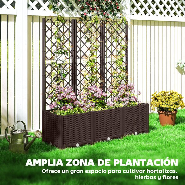 Outsunny PP Zahradní Květináč s Trellis Velký Exteriérový Květináč s Odkapávacími Otvory a Zásobníky Vody pro Popínavé Rostliny Podpora pro Zahradu, T