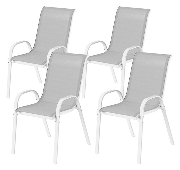 Outsunny Set 4 Klasických Zahradních Křesel - Stohovatelná Židle do Zahrady s Dýchacím Textilním Potahem, Ocelový Rám, Područky a Opěrka 54x71x93 cm Š