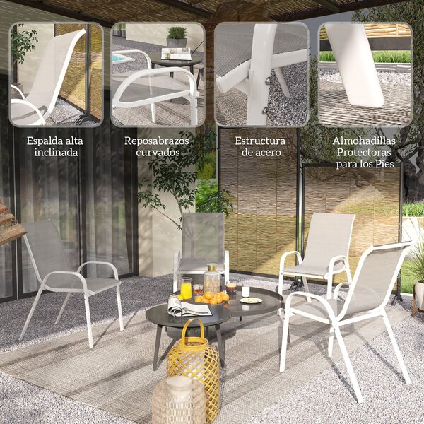 Outsunny Set 4 Klasických Zahradních Křesel - Stohovatelná Židle do Zahrady s Dýchacím Textilním Potahem, Ocelový Rám, Područky a Opěrka 54x71x93 cm Š
