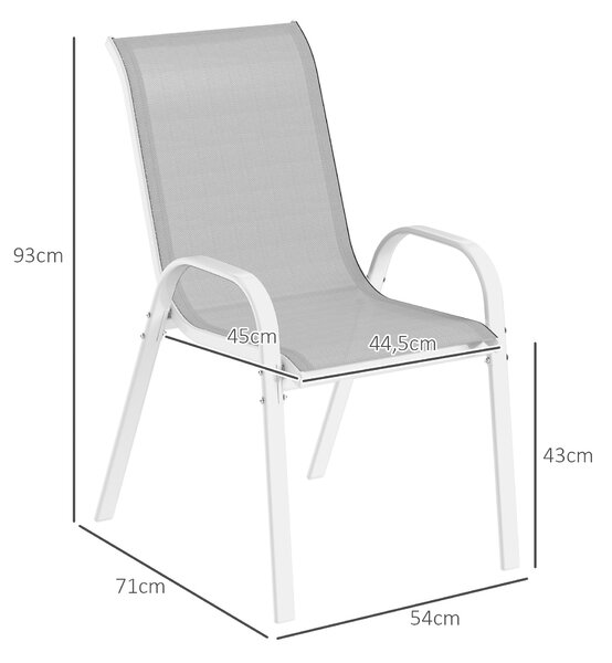Outsunny Set 4 Klasických Zahradních Křesel - Stohovatelná Židle do Zahrady s Dýchacím Textilním Potahem, Ocelový Rám, Područky a Opěrka 54x71x93 cm Š
