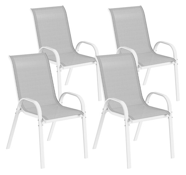 Outsunny Set 4 Klasických Zahradních Křesel - Stohovatelná Židle do Zahrady s Dýchacím Textilním Potahem, Ocelový Rám, Područky a Opěrka 54x71x93 cm Š