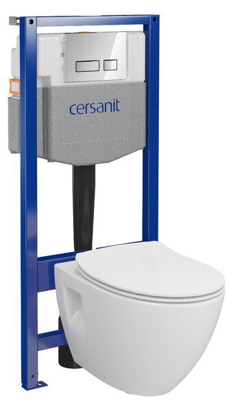 Cersanit Moduo, System50 MECH podomítkový rám + závěsná wc mísa Moduo Plus CleanOn + chromové tlačítko MOVI II, S701-769