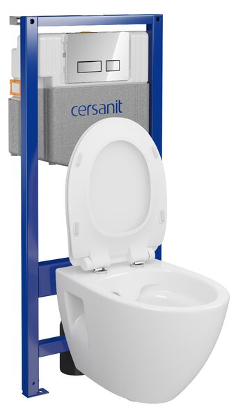 Cersanit Moduo, System50 MECH podomítkový rám + závěsná wc mísa Moduo Plus CleanOn + chromové tlačítko MOVI II, S701-769