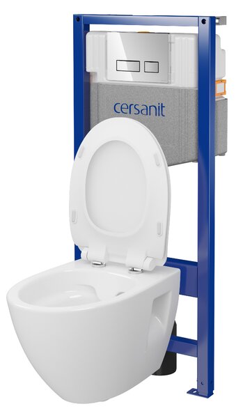 Cersanit Moduo, System50 MECH podomítkový rám + závěsná wc mísa Moduo Plus CleanOn + chromové tlačítko MOVI II, S701-769